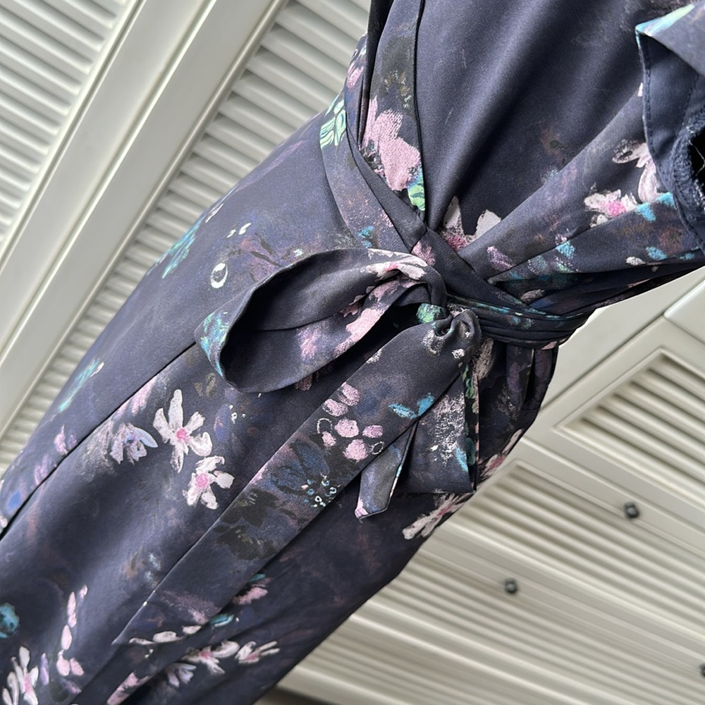 Babaton XS Floral Wrap Dress in Charcoal/Pink/Blue/Green - Picture 4 of 8